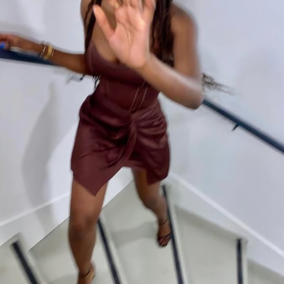 NWT Zara Brown Satin Strapless Corset Mini Dress - Picture 7 of 12